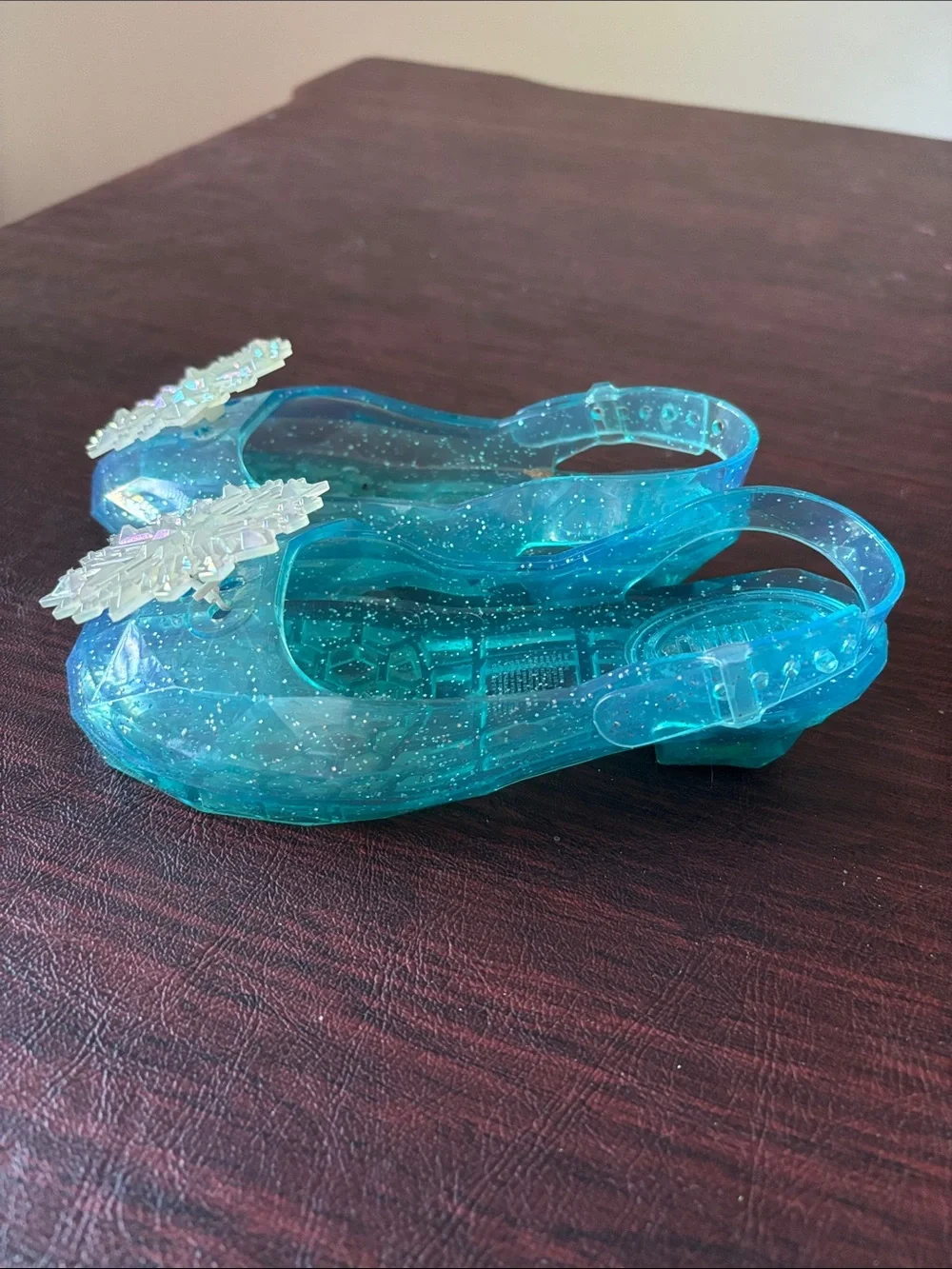 Disney Teal Glitter Jelly Sandals with Iridescent Snowflake Accent